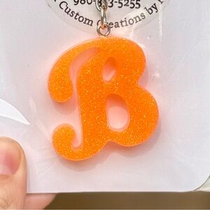 Orange Glitter “B” Keychain
